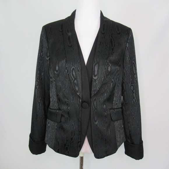 DONCASTER Black Wood Grain Pattern Fitted Jacket Blazer Women’s Size 16P - Picture 12 of 12